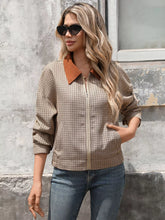 Plaid Zip Up Long Sleeve Jacket OutfitFlow